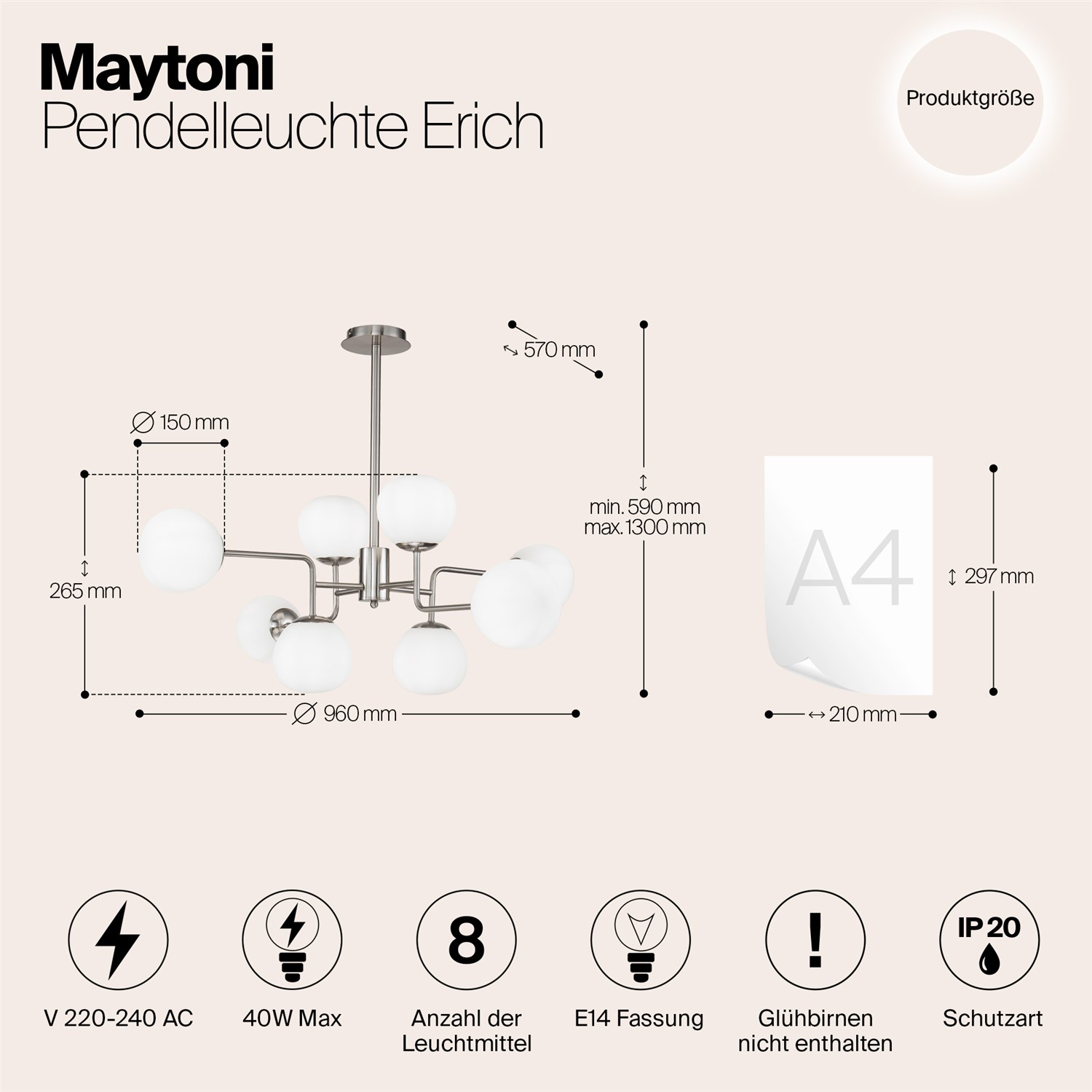 Maytoni Modern Erich Подвесной светильник цвет: никель MOD221-PL-08-N