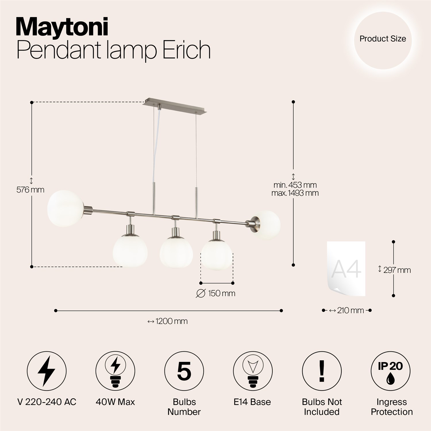 Maytoni Modern Erich Подвесной светильник цвет: никель MOD221-PL-05-N