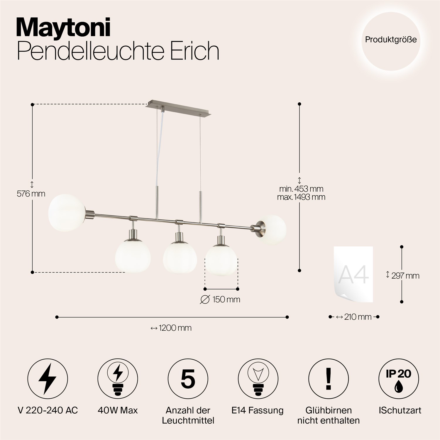 Maytoni Modern Erich Подвесной светильник цвет: никель MOD221-PL-05-N