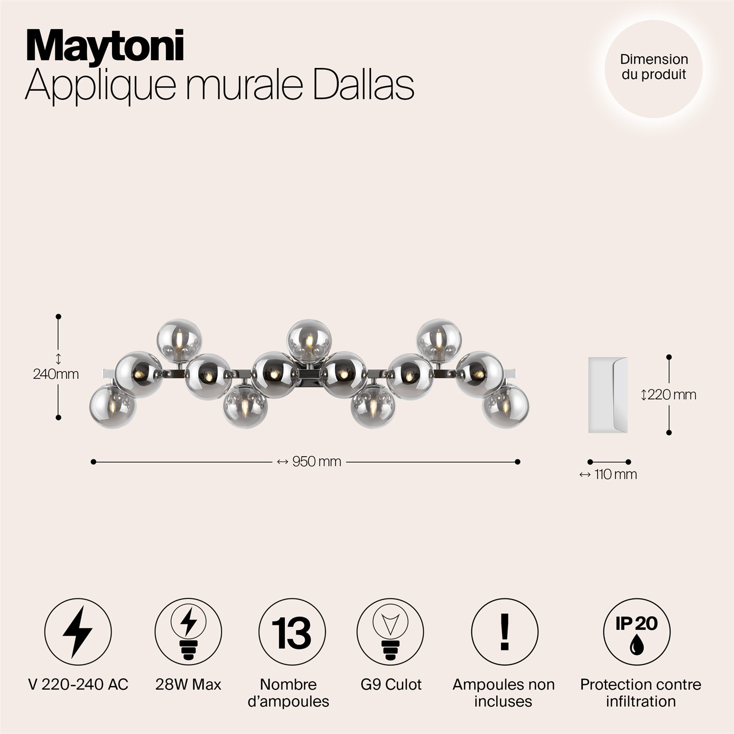 Maytoni Modern Dallas Настенный светильник (бра) цвет: хром MOD547WL-13CH