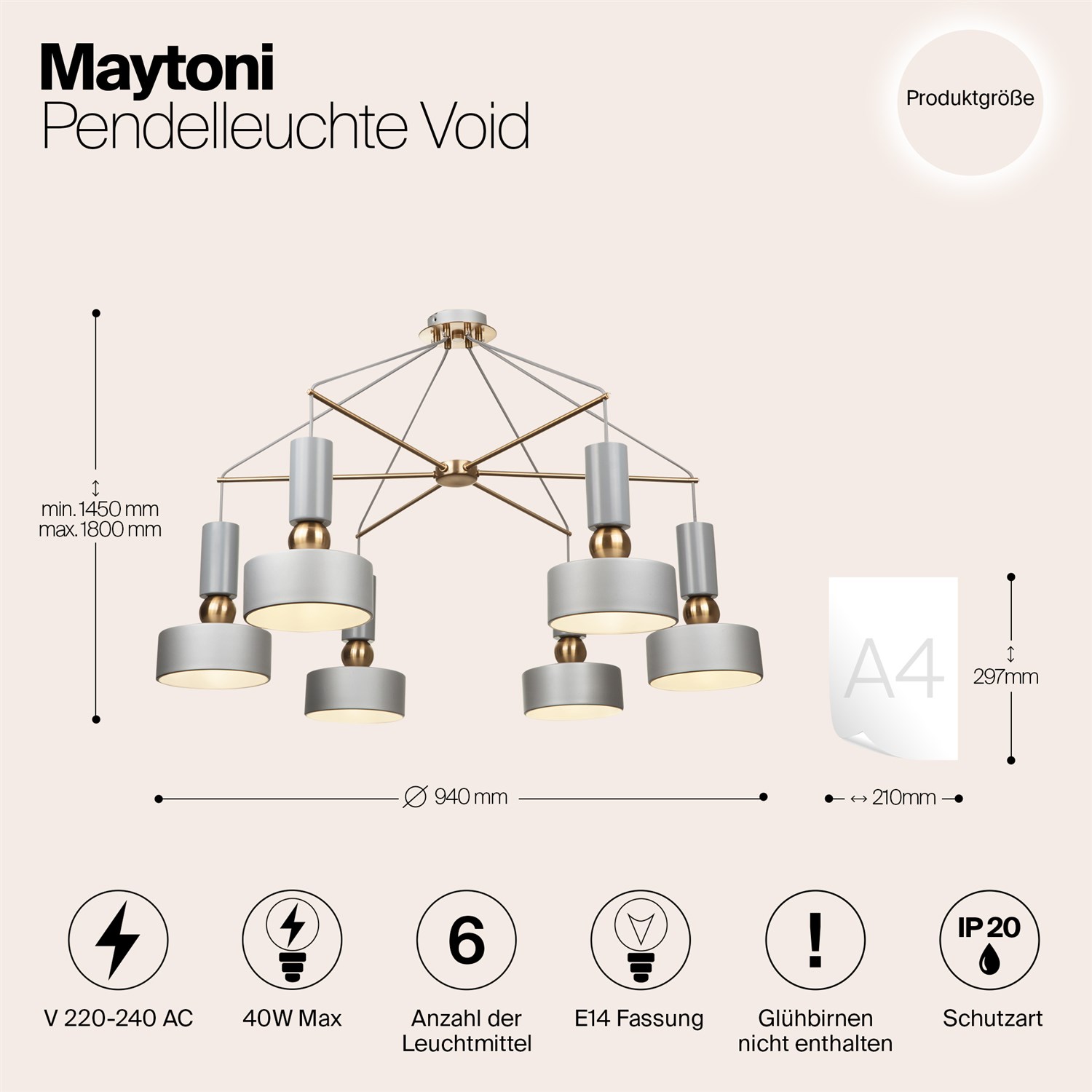 Maytoni Modern Void Подвесной светильник цвет: серебро MOD030PL-06GR