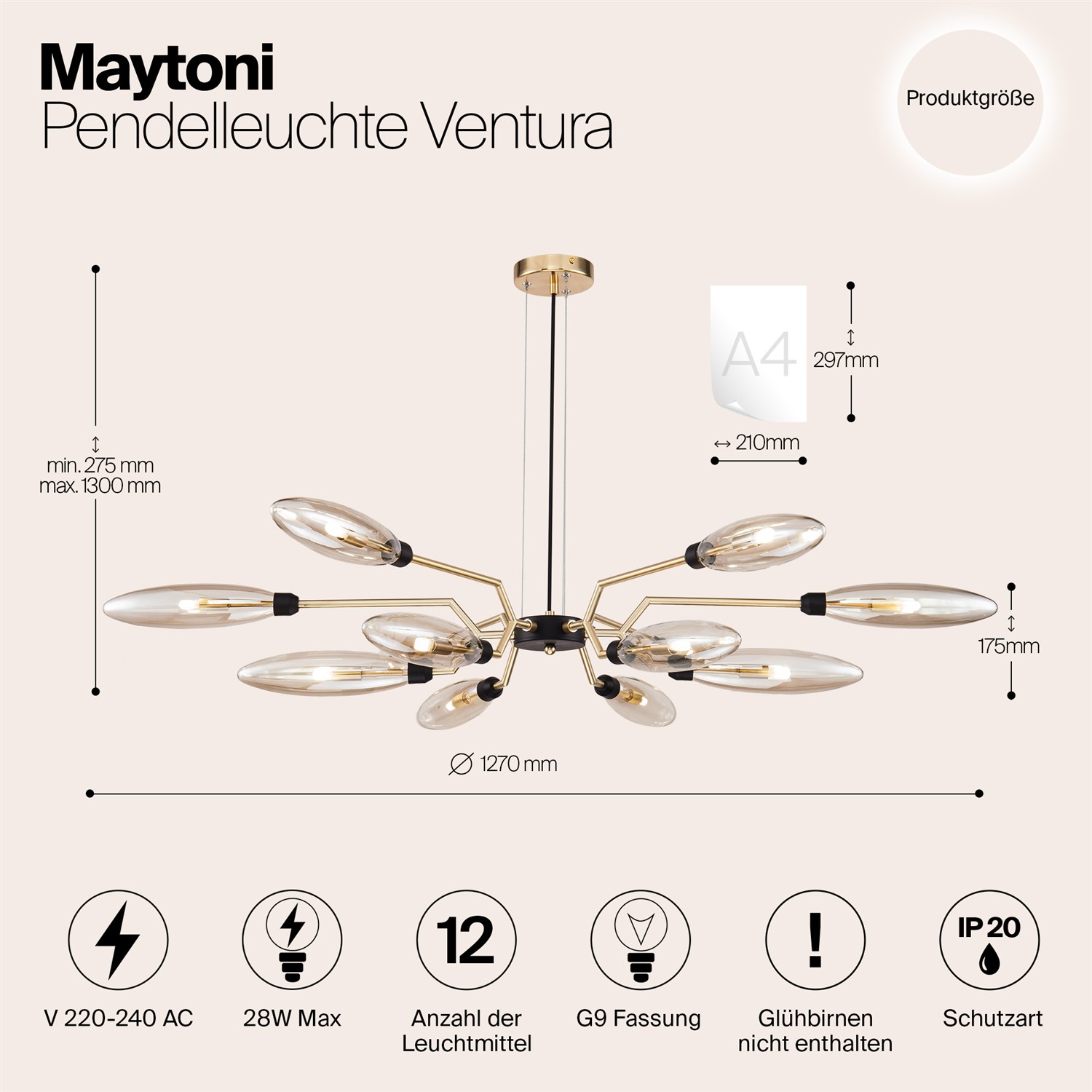 Maytoni Modern Ventura Подвесной светильник цвет: золото MOD012CL-12G