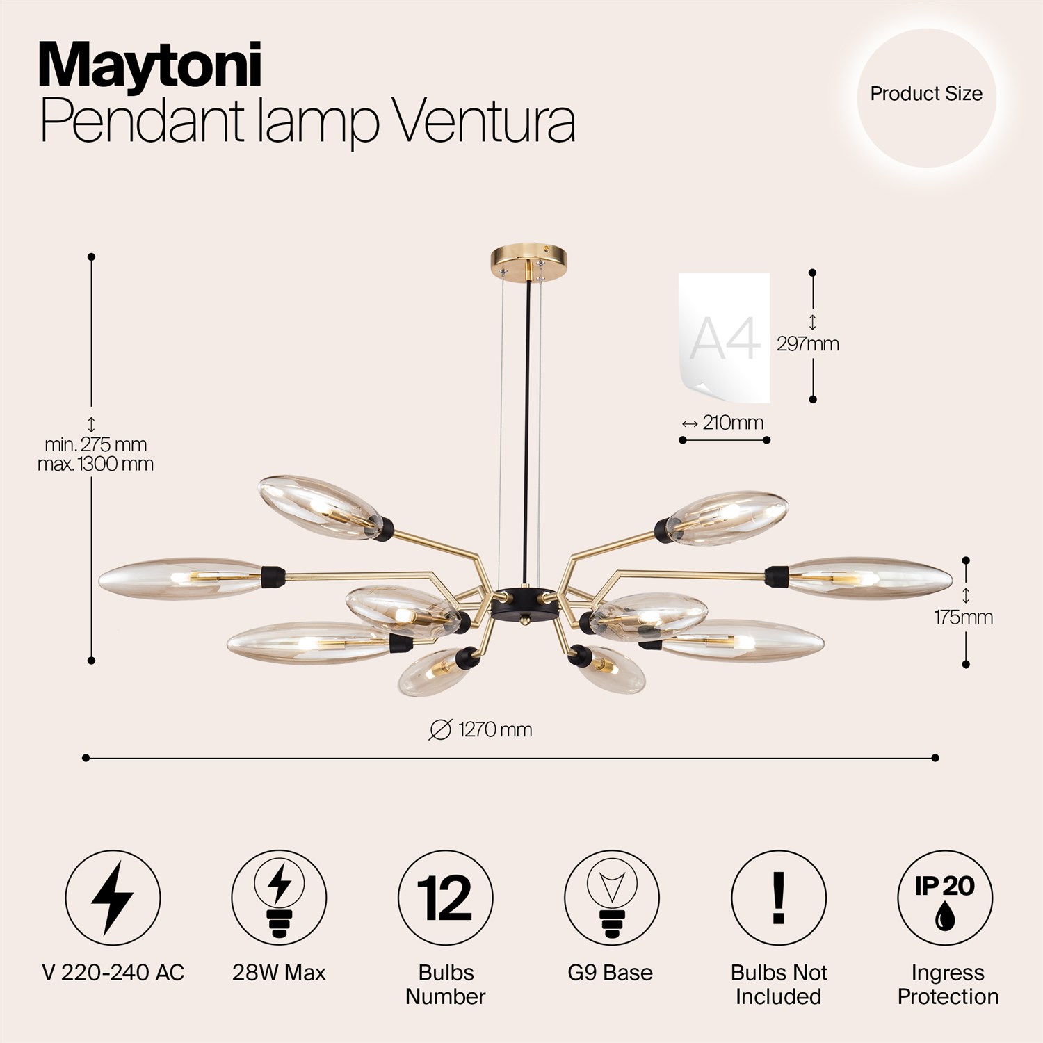 Maytoni Modern Ventura Подвесной светильник цвет: золото MOD012CL-12G