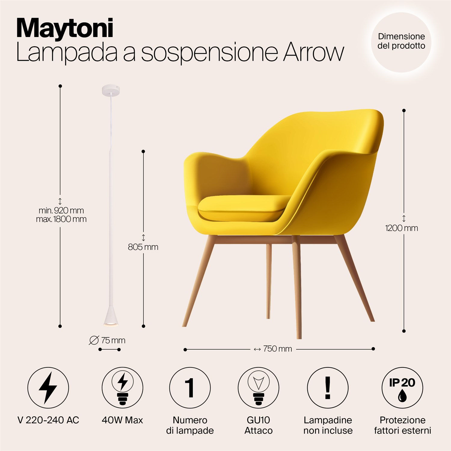 Maytoni Technical Arrow Подвесной светильник цвет: белый P064PL-01W