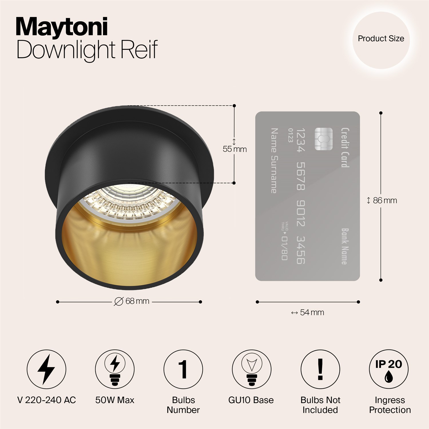 Maytoni Technical Reif Встраиваемый светильник цвет: черный с золотом DL050-01GB