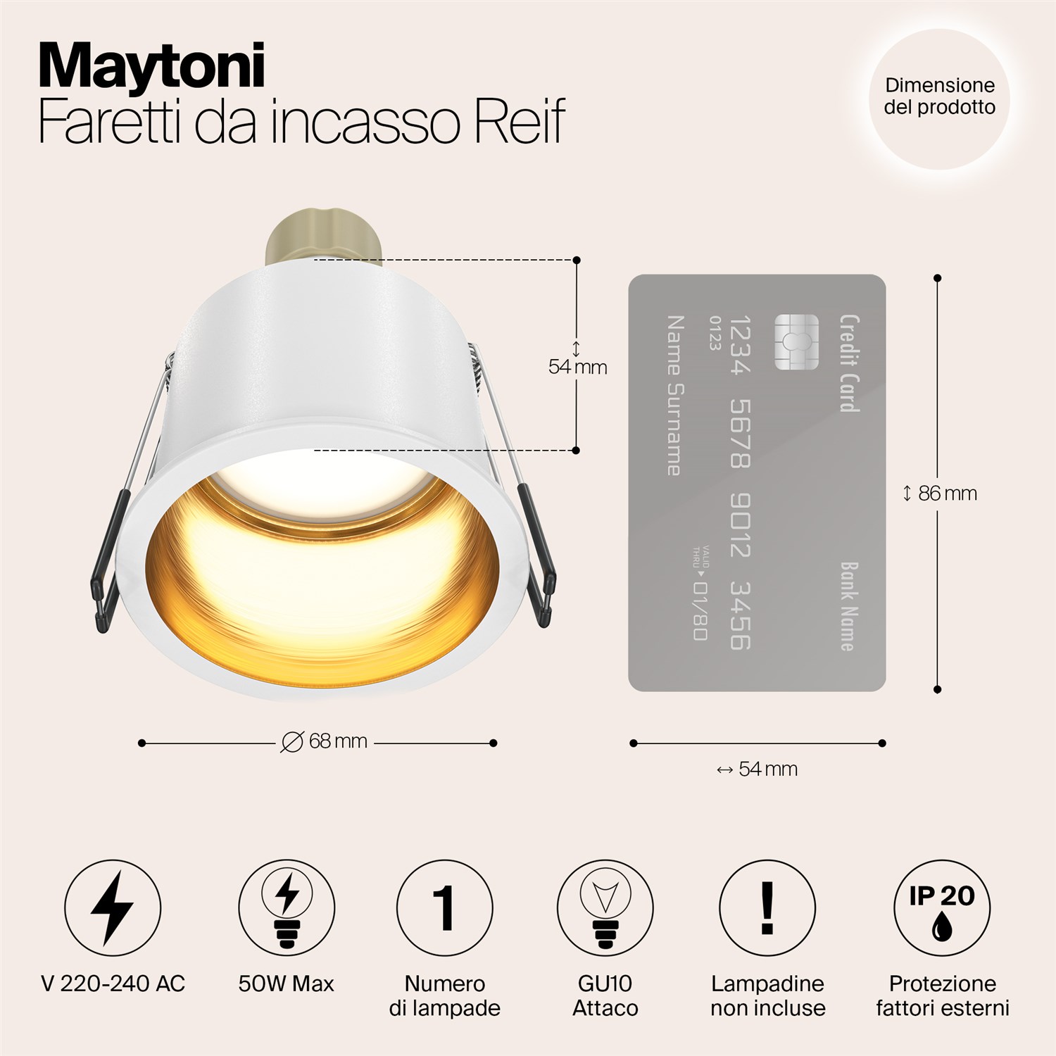 Maytoni Technical Reif Встраиваемый светильник цвет: белый с золотом DL049-01WG