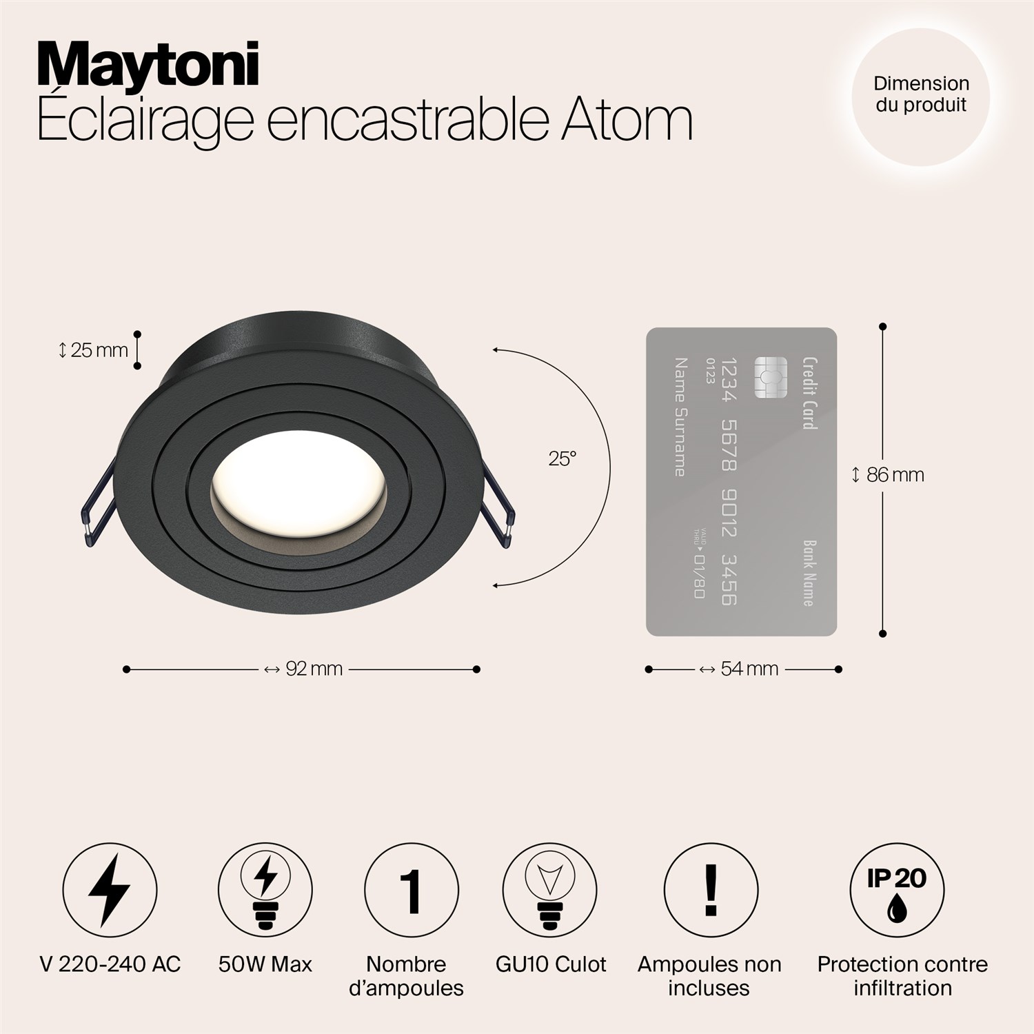 Maytoni Technical Atom Встраиваемый светильник цвет: черный DL023-2-01B