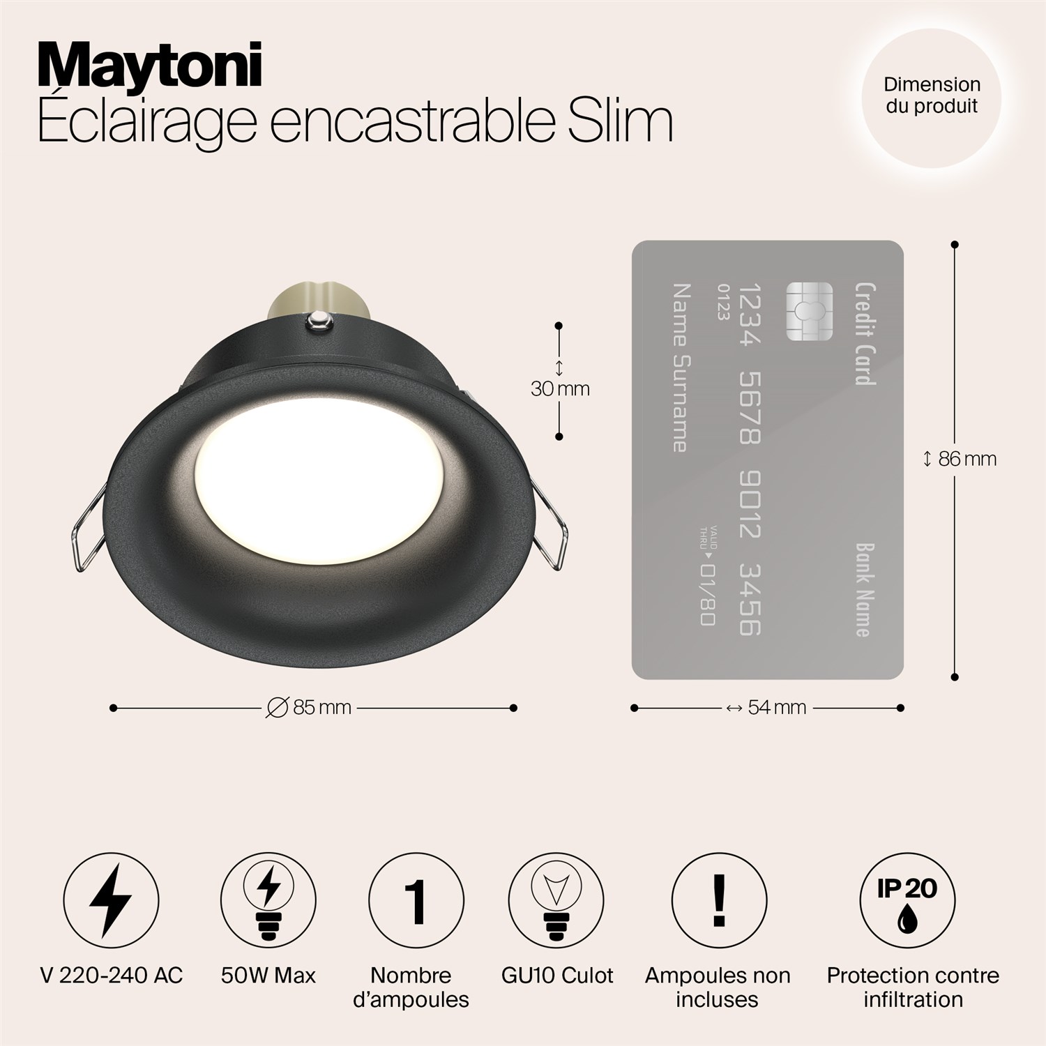 Maytoni Technical Slim Встраиваемый светильник цвет: черный DL027-2-01B