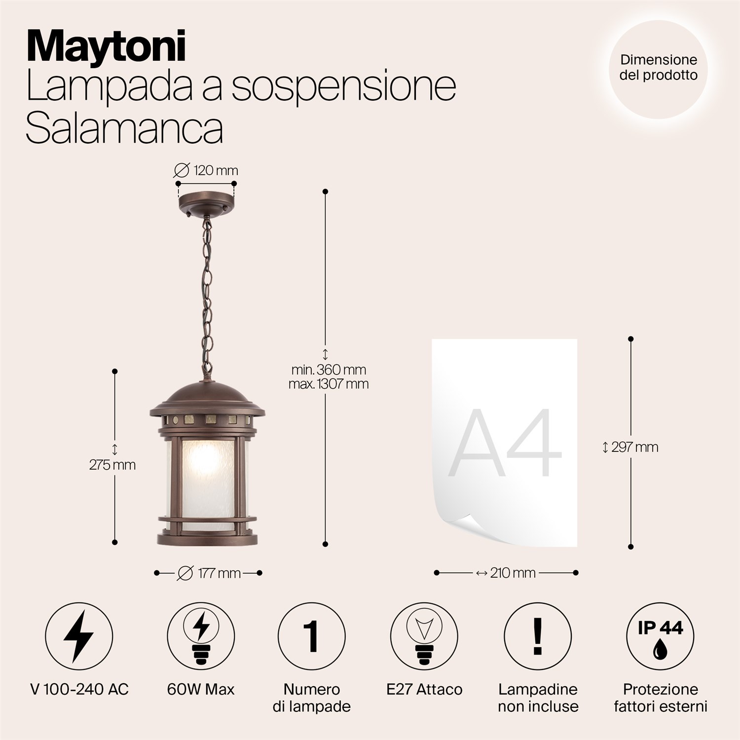 Maytoni Outdoor Salamanca Подвесной светильник цвет: коричневый O031PL-01BR